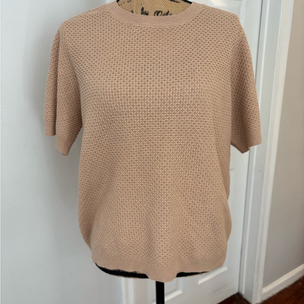 Women Nine West Tan Knit XL‎ Short Sleeve Top Small Snag Light Weight
